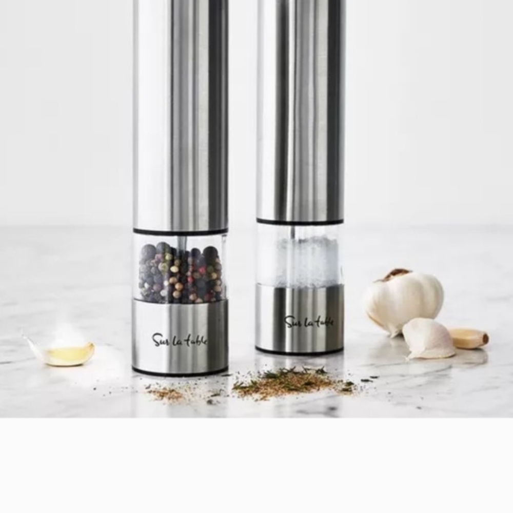 Sur La Table Electric Stainless Steel Salt And Pepper Set New NO Box
